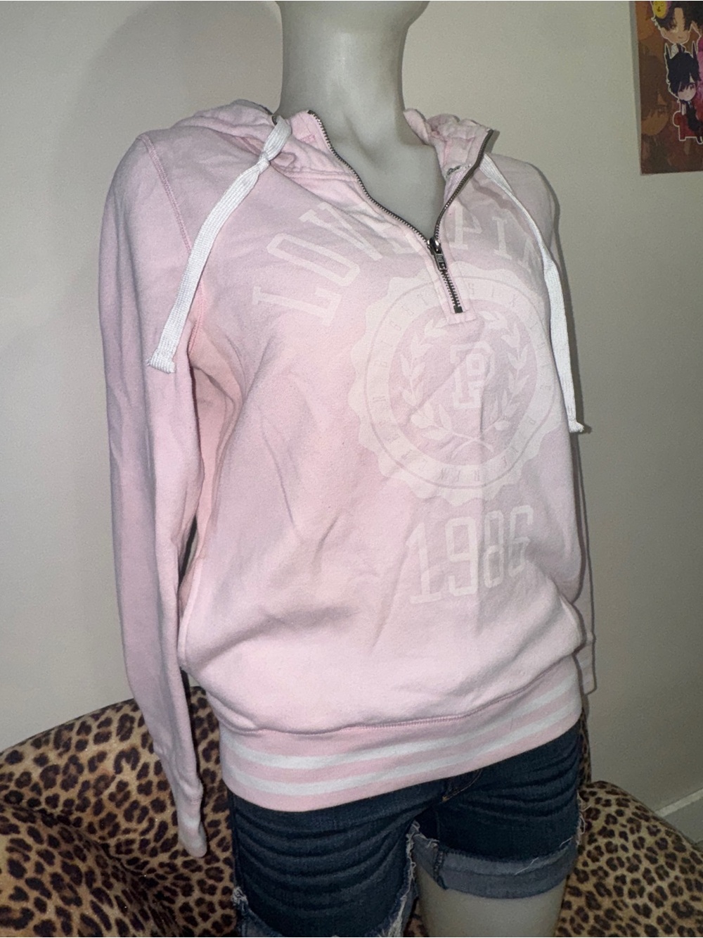 Y2K PINK Victoria’s Secret Baby Pink 1986 Crest Half Zip Hoodie